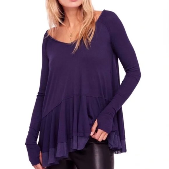 We The Free Navy Blue "Tangerine Tee" Long Sleeve Tunic Top Sz XS Oversized - Picture 1 of 16